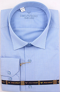 Магазин одежды для высоких людей – Рубашка Ricardo Slim Long мелкая клетка, голубой