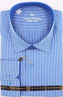 Магазин одежды для высоких людей – Рубашка Ricardo Slim Long крупная клетка, синий