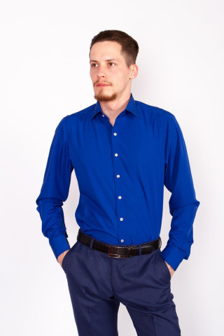 Магазин одежды для высоких людей – Сорочка DIBONI однотонная Slim Fit, васильковый