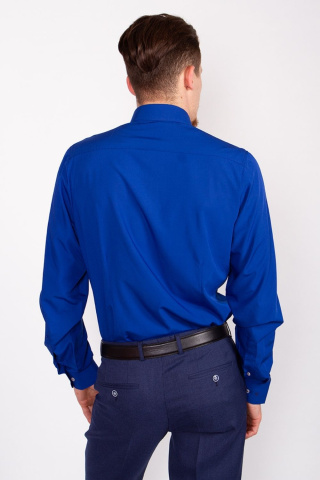 Магазин одежды для высоких людей – Сорочка DIBONI однотонная Slim Fit, васильковый